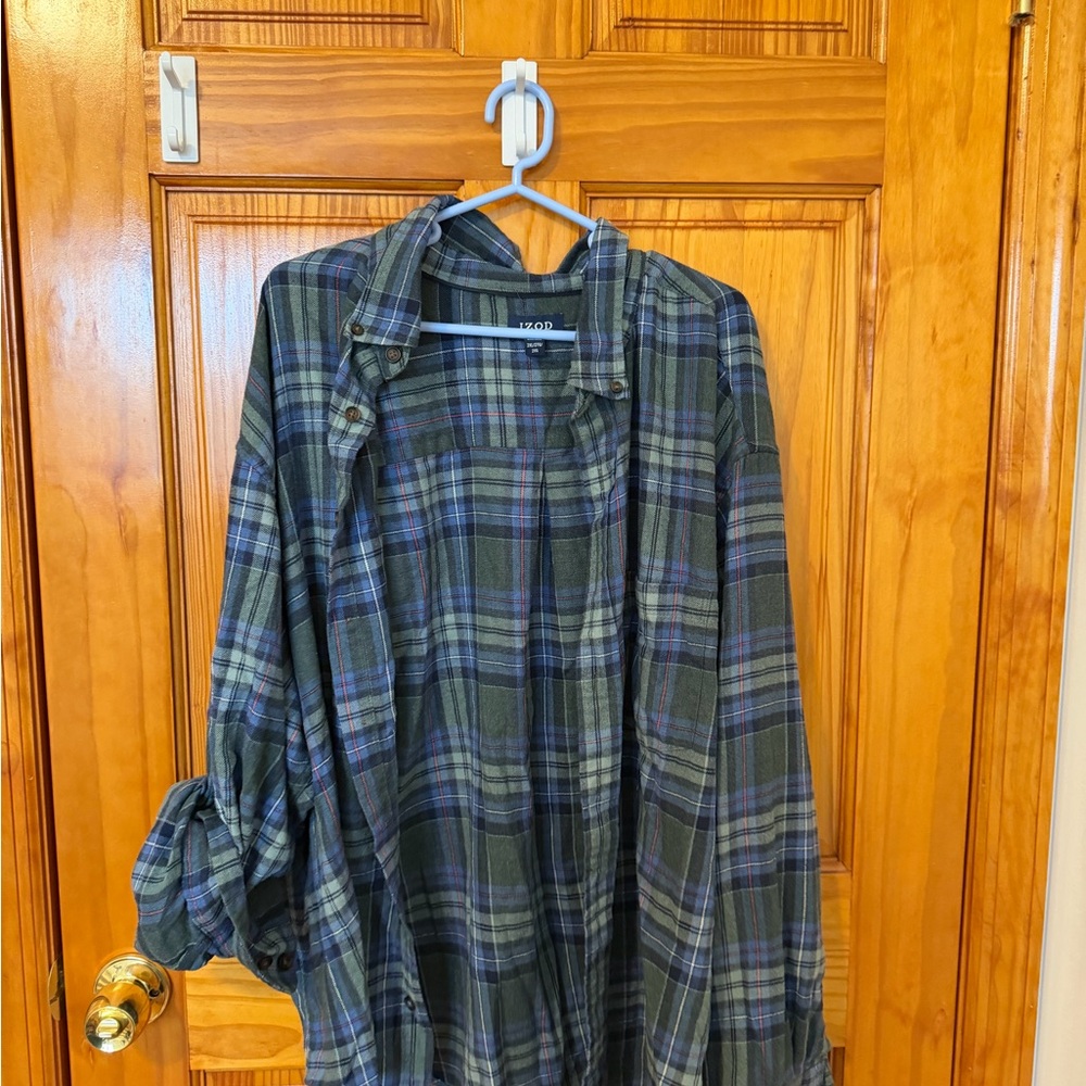 Izod Green and Blue Plaid Casual Shirt